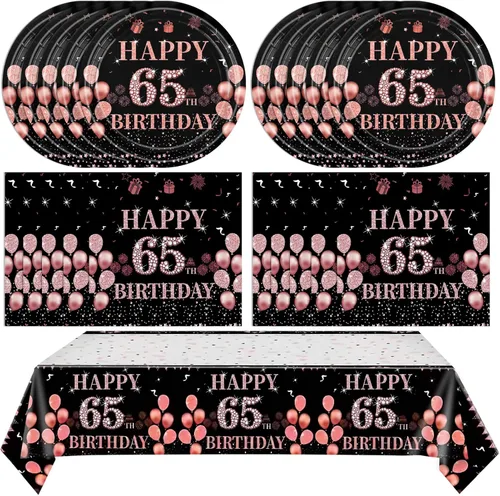 Miniatura 9 de 41 piezas de decoraciones de 90 cumpleaños para mujeres, platos y servilletas de 90 cumpleaños en negro y oro rosa, juego de vajilla de feliz