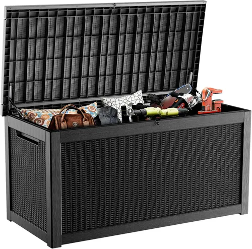 Miniatura 23 de ROJIK - Caja de almacenamiento para exteriores, impermeable, para patio y piscina, herramientas de jardín y cojines, banco con tapa con cerradura