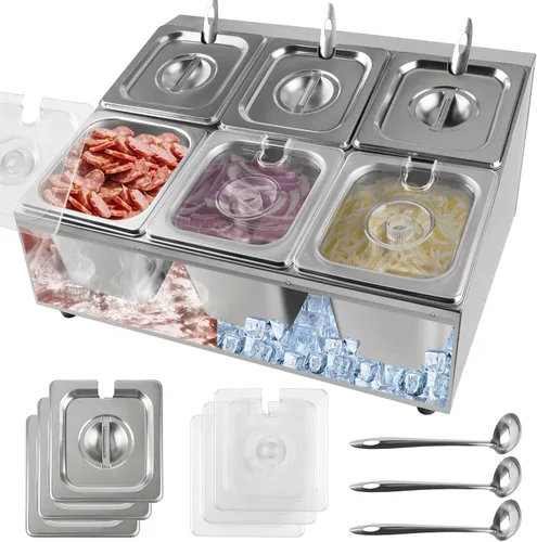 Miniatura 8 de Kalolary Estación de Almacenamiento para 8 Bandejas de Pizza con Tapas, Contenedores de Acero Inoxidable para Condimentos con Cucharas, Juego