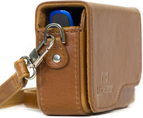 MegaGear Canon PowerShot SX620 HS, ELPH 180, ELPH 360 HS, ELPH 190 is, ELPH 170 is, SX610 HS Funda de cuero para cámara con correa - Marrón claro -