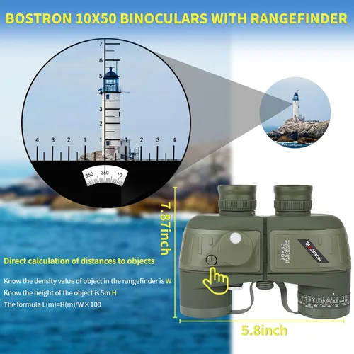 Miniatura 4 de Prismáticos marinos de 10 x 50 con brújula y telémetro, binoculares impermeables a prueba de niebla para adultos, navegación, vela, pesca, caza
