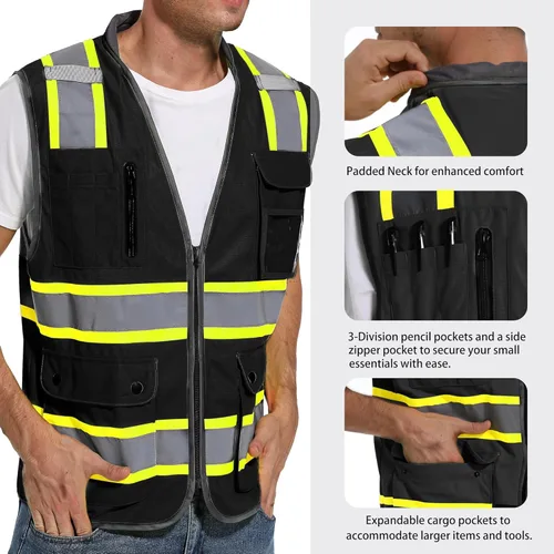 Miniatura 3 de ArcRidge Chaleco de seguridad reflectante para hombres y mujeres, chaleco de construcción de alta visibilidad, tiras reflectantes de doble tono Negro
