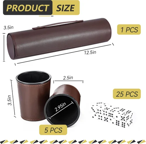 Miniatura 2 de Party Games - Juego de tazas de dados de cuero, 5 tazas de dados negros + 25 dados + funda exclusiva de almacenamiento y transporte hecha