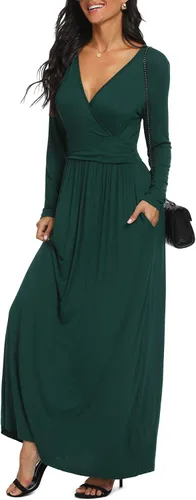 Miniatura 3 de LILBETTER - Maxi vestido casual, de manga larga, cuello en V, holgado, liso y largo para mujer