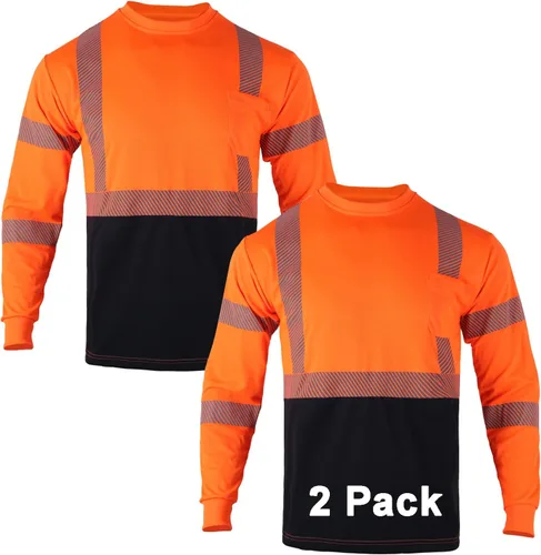 Miniatura 10 de FONIRRA Paquete de 2 camisetas de seguridad de alta visibilidad para hombre, reflectantes, clase 2, ANSI Hi Vis, camisa de trabajo de manga larga