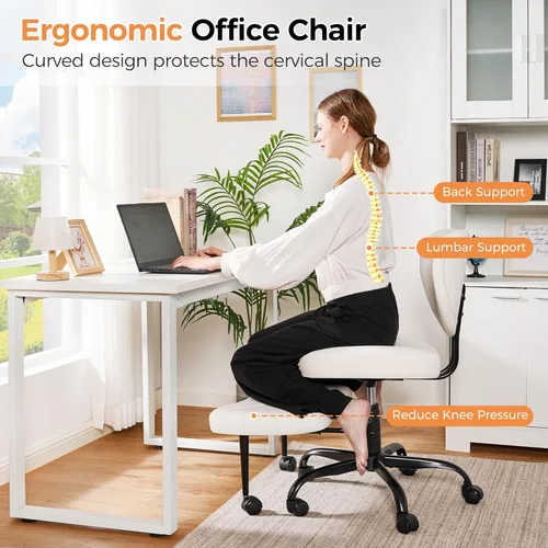 Miniatura 4 de Silla de Oficina para Sentarse con Piernas Cruzadas, Silla Ergonómica Criss Cross con Ruedas, Silla de Meditación Giratoria 360° de Altura Ajustable