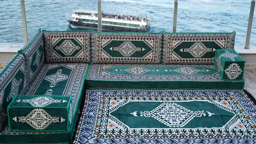 Miniatura 5 de arabicsofa Verde Juego de Asientos de Suelo Orientales Hechos a Mano – Sofá de Suelo Tradicional con Respaldo
