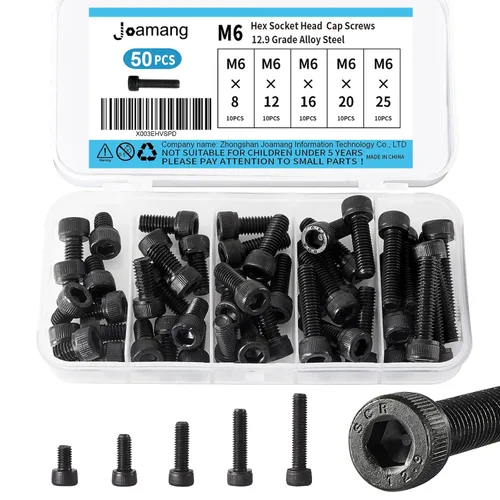 Miniatura 16 de M6 x 40mm 45mm 50mm 55mm 60mm Tornillos de cabeza hexagonal, acero de aleación de grado 12.9, acabado de óxido negro, unidad hexagonal Allen