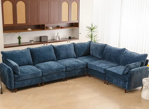 Miniatura 44 de Rexulqo Sofá modular modular de 104 pulgadas con almacenamiento para todos los asientos, sofá grande en forma de L, cómodos sofás de nube con Azul