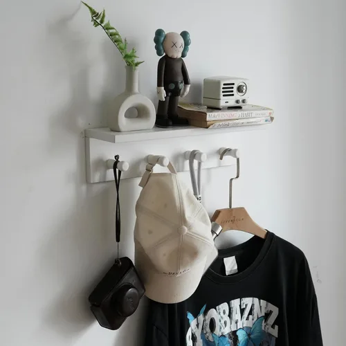 Miniatura 15 de Perchero de entrada, ganchos para abrigos, gancho de madera montado en la pared, los estantes montados en la pared son muy adecuados