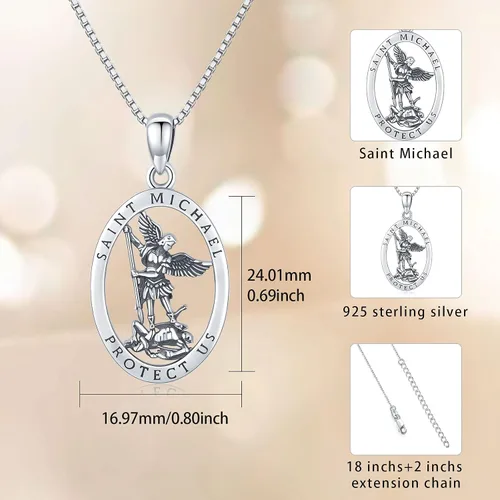 Miniatura 5 de Brisskaari Collar ovalado de San MiguelSan Cristóbal para mujeres y hombres plata de ley 925 collar con colgante de amuleto de San Patricio arcángel