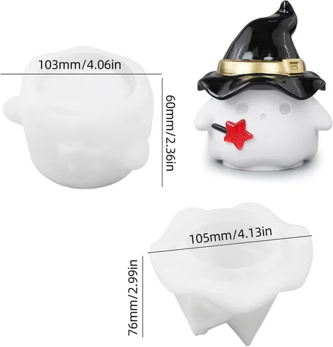 Miniatura 3 de Wehous Moldes de resina para frascos de Halloween con tapas, caja única con forma de bruja fantasma, moldes de silicona, lindo recipiente