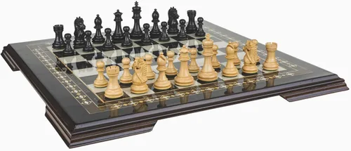 Juego de ajedrez hecho a mano de lujo, Ajedrez de madera EBONIZADO Mosaico Negro, Extra Queens