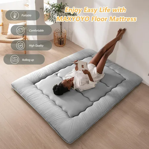 Miniatura 3 de MAXYOYO Colchón de Suelo Japonés Colchón Futón, Futón de Cama de Día Engrosado Enrollable Colchón de Huéspedes Almohadilla de Dormir Engrosada Gris
