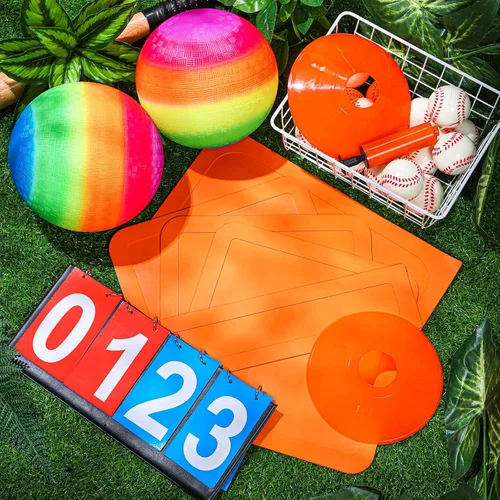 Miniatura 3 de Jenaai El juego de 9 piezas de kickball deportivo incluye 2 piezas de Kickball, 5 bases de marcador y bomba de baloncesto, fútbol, béisbol, tenis