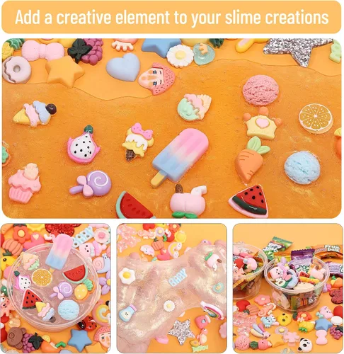 Miniatura 4 de Mr. Pen - Bonitos dijes de slime, 100 piezas, dijes de resina Kawaii con parte trasera plana para manualidades, mini adornos decodificados