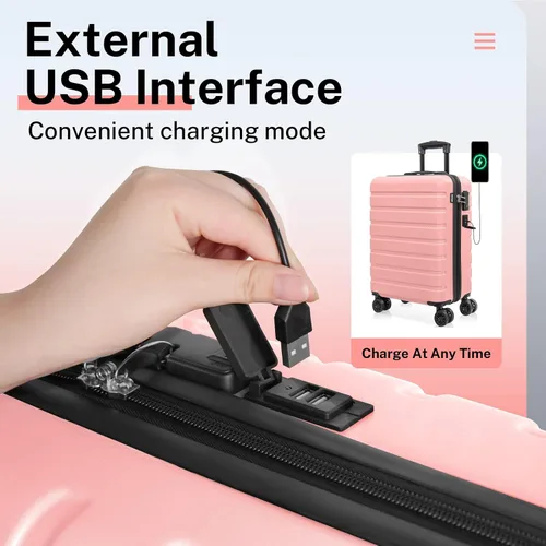 Miniatura 4 de AnyZip - Equipaje de mano de 21" con carcasa dura PC ABS, maleta ligera con USB, ruedas y candado TSA, Rosa