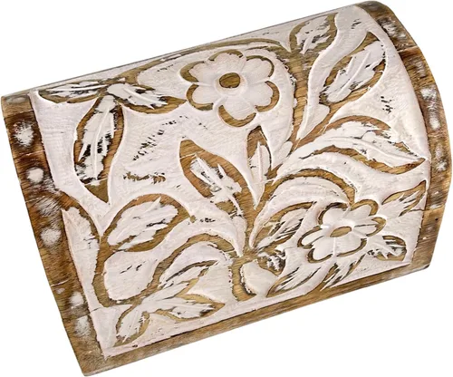 Miniatura 2 de Joyero de madera semicircular curvada blanca floral de alta calidad diseñador-caja de baratijas para damas-joyería-aspecto antiguo-caja de recuerdo