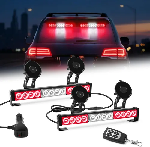 Miniatura 11 de Barra de luces estroboscópicas ámbar y blanco para asesor de tráfico para vehículos, camiones, control remoto inalámbrico, 23 patrones de flash, 2