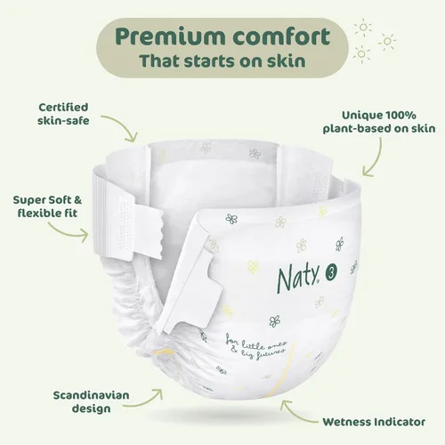 Miniatura 7 de Naty BioEmbrace - Pañales para bebé, certificado seguro para la piel sensible, protección contra fugas de hasta el 100 %, suavidad a base