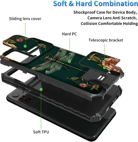 Miniatura 721 de Funda para Samsung Galaxy S22 Ultra 5G, Galaxy S22 Ultra con cubierta de cámara deslizante, funda resistente de doble capa con función atril Black