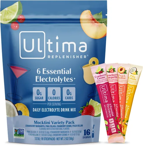 Miniatura 24 de Ultima Replenisher TeaFresher Mezcla de electrolitos diarios en polvo y té instantáneo, sin azúcar, paquete variado, 16 paquetes de barras