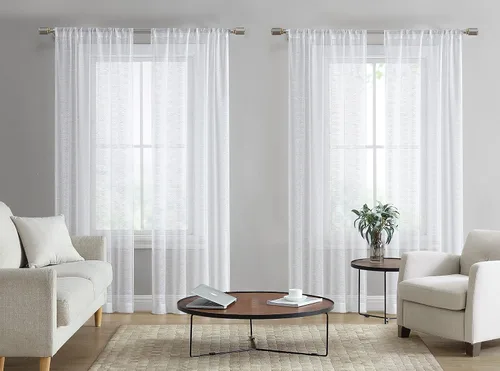 Miniatura 11 de Laura Ashley Cortinas traslúcidas blancas con bolsillo para barra, cada panel mide 38 pulgadas de ancho x 84 pulgadas de largo, Lehman, 4 paneles
