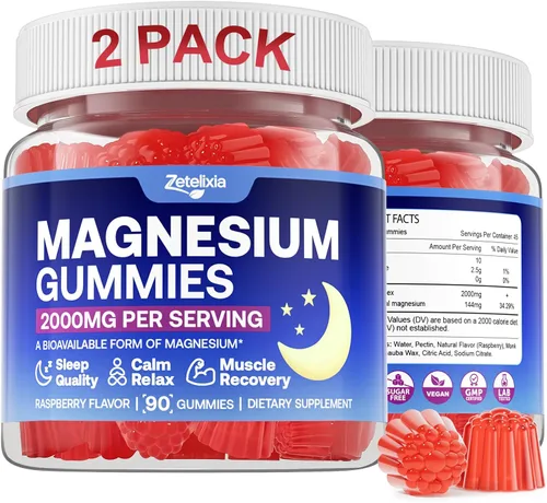 180 unidades | Pack de 2 Gomitas de Magnesio L-Treonato 2000mg, Suplemento de Magnesio Treonato para Adultos y Niños, Apoyo para la Cognición, Sueño