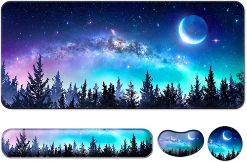 Miniatura 21 de Reposamuñecas para teclado + alfombrilla para mouse con soporte para muñeca + alfombrilla de escritorio + posavasos 4 en 1, alfombrilla de mouse XXL