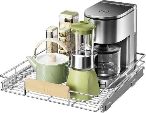 Miniatura 16 de LOVMOR Organizador de gabinete extraíble con mango de madera, 16½ pulgadas de ancho x 21½ pulgadas, organizador deslizante para cocina, despensa 1