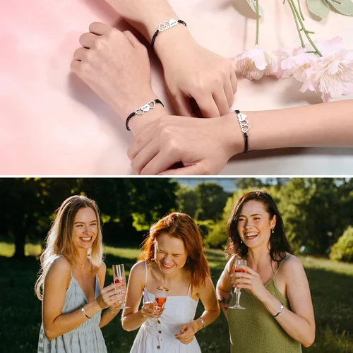 Miniatura 3 de INBLUE Juego de Pulseras de Corazón a Juego Personalizado, Nombre Personalizado 234 Piezas de Acero Inoxidable BFF Mejor Amiga Juego de Pulseras