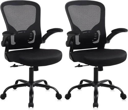 Miniatura 16 de Silla de escritorio para computadora de oficina en casa, silla de trabajo ergonómica de malla de altura ajustable con ruedas, cojín grueso, Negro