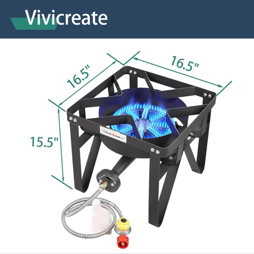 Miniatura 6 de Vivicreate Estufa de Gas Propano, 185000 BTU de Alta Presión para Acampar al Aire Libre con Regulador, Quemador de Hierro Fundido, Regulador