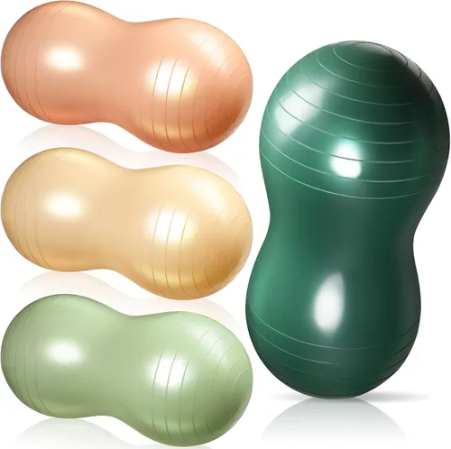 Libima 4 Pcs Peanut Ball 34x16 Inch Inflatable Sensory Pregnancy Yoga Exercise Bounce Ball Sport Balance Sitting Stability Fitness Balls with Pump