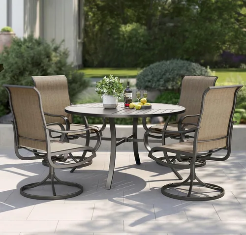 Miniatura 23 de PHI VILLA Juego de comedor de patio de 5 piezas con 4 sillas de comedor giratorias para exteriores y 1 mesa de comedor redonda grande, silla de tela
