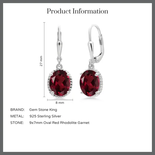 Miniatura 31 de Gem Stone King Aretes colgantes de gota para mujer, plata de ley 925, piedra natal ovalada de 0.354 x 0.276 in, joyería fina, regalos para ella