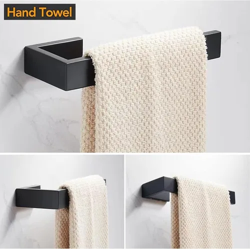 Miniatura 2 de JOPOFI Toallero de mano de 2 piezas, toallero de acero inoxidable grueso para pared de baño, barra de toalla de mano rectangular de diseño moderno