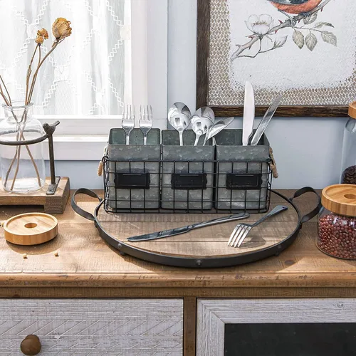 Miniatura 4 de NIKKY HOME Farmhouse Organizador de Cubiertos Galvanizado de 3 Compartimentos para Encimera, Soporte de Cubiertos de Mesa para Cucharas, Cuchillos