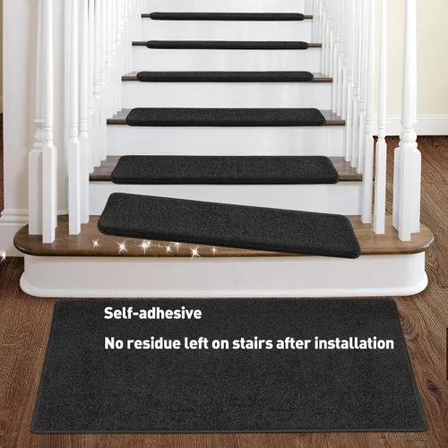 Miniatura 5 de PURE ERA Bullnose - Juego de peldaños de alfombra para escaleras sin cinta, antideslizantes, protectores de escaleras para interiores, alfombras
