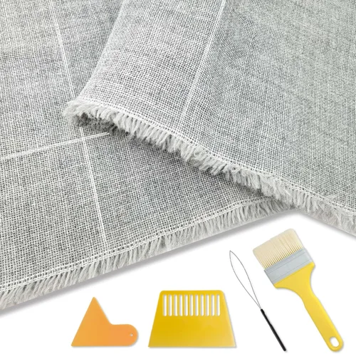Tela de Tufting Primaria Grande de 85" x 170" con Cuadrícula Blanca para Pistola de Tufting, Tela de Respaldo Gris para Alfombra Base, Tela Monks