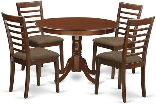 Miniatura 12 de East West Furniture HLML5-MAH-LC - Juego de mesa de comedor de 5 piezas para 4 personas, incluye una mesa de cocina redonda con pedestal y 4 sillas
