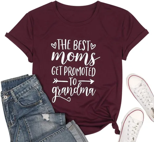 Camiseta de manga corta para mujer, con texto en inglés "Get Promoted to Grandum", camiseta casual de regalo para abuelas