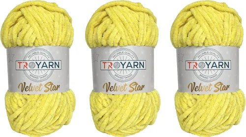 Miniatura 30 de Troyarn Velvet Star (Paquete de 3 Madejas) - Ovillo de felpilla con purpurina plateada para manta de bebé, hilo amigurumi, para ganchillo y tejer