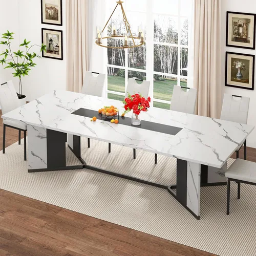 Miniatura 10 de chartustriable Mesa de comedor para 4 a 6 personas, mesa de cocina moderna grande de 71 pulgadas con diseño de camino de mesa integrado, mesa