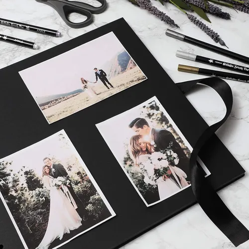 Miniatura 2 de Juvale Álbum de recortes encuadernado en espiral, cubierta de cinta de seda para álbum de recortes de boda, álbumes de fotos de papel negro de tapa