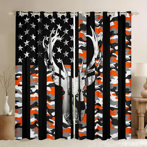 Miniatura 27 de Cortinas opacas de camuflaje con bandera estadounidense, regalo para niños, cortina de ventana de camuflaje verde con rayas negras, estrellas