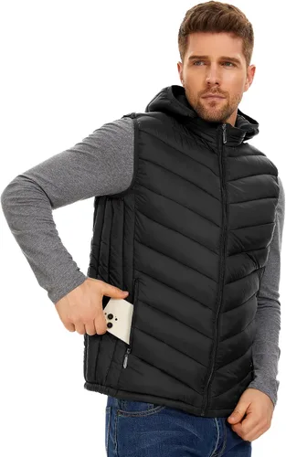 Miniatura 4 de YKR Chaleco acolchado para hombre, chaleco de plumón de invierno, con capucha, cremallera, sin mangas, con bolsillos