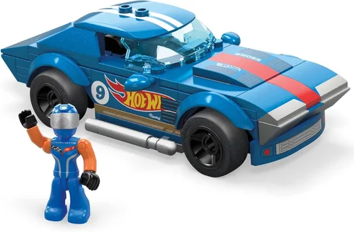 Miniatura 7 de MEGA Hot Wheels - Juego de autos de carreras de juguete de construcción, 16 Cadillac ATS-V con 90 piezas, 1 micro figura de acción, negro, niños a