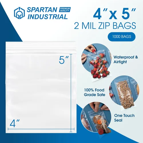 Miniatura 2 de Spartan Industrial - Bolsas de polietileno de plástico transparente con cierre de 4 x 5 pulgadas (1000 unidades) de 2 mil con cierre resellable