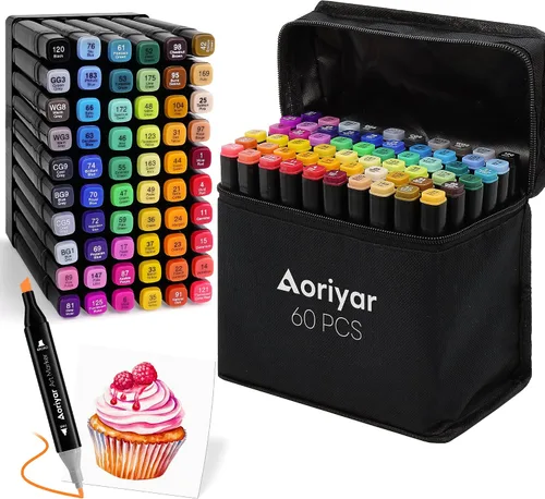 Marcadores de alcohol de doble punta – Juego de marcadores de 60 colores para adultos, punta de pincel para niños, artistas profesionales para
